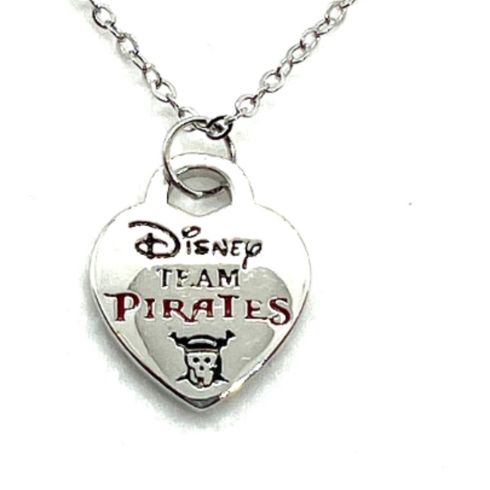 Inspired theme park Team Pirates inspired black & red sterling silver necklace